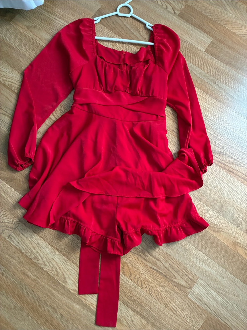 Red Long Sleeve Flowy Romper